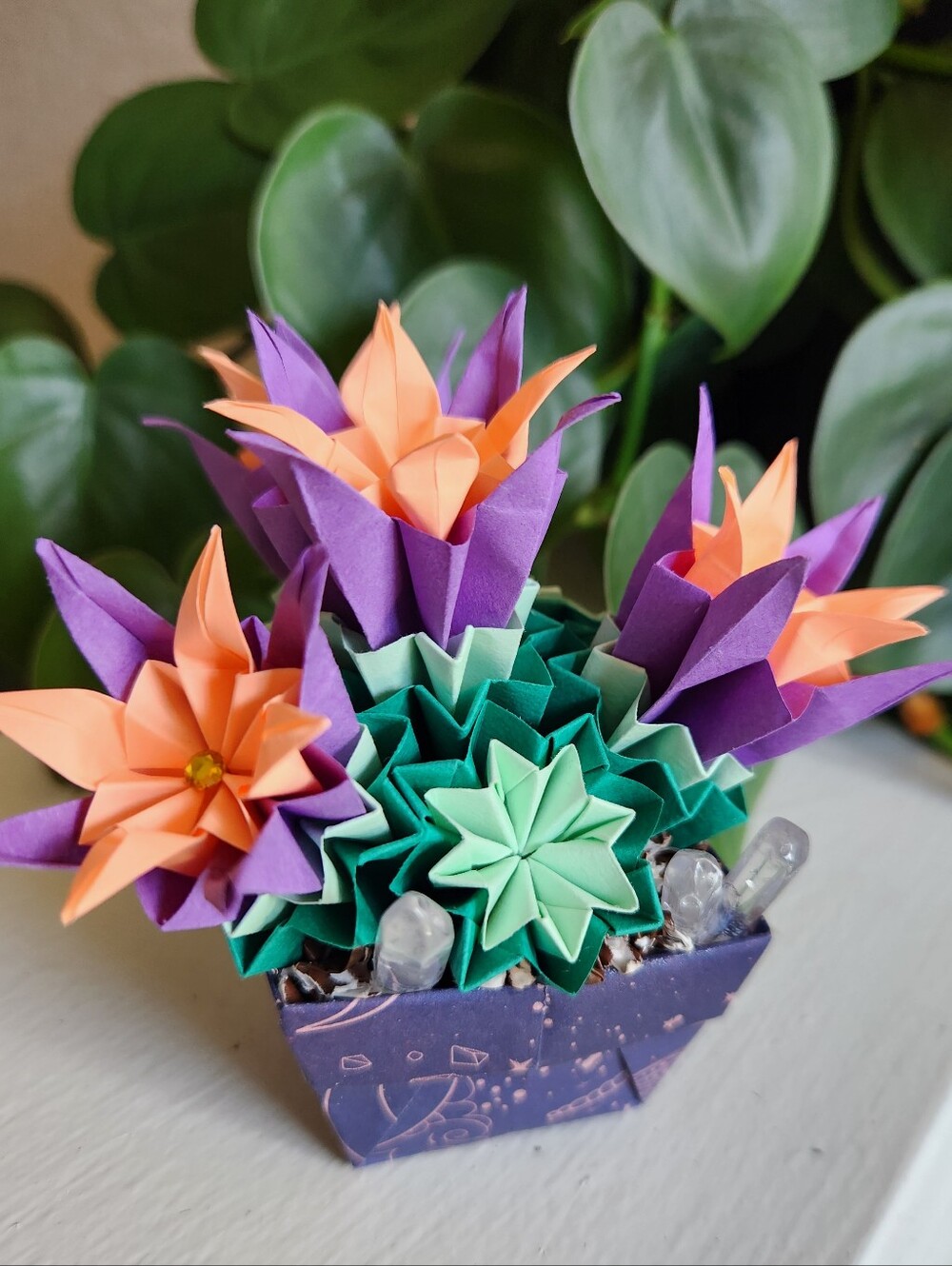 Orange & Purple Origami Venus Kusudama Plant
